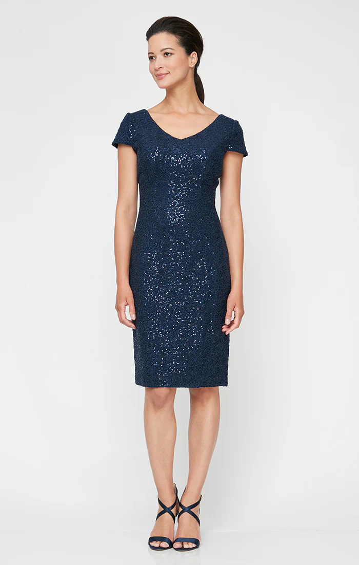 Petite - V-Neck Sheath Dress With Cap Sleeves and Cording Detail - Image 3