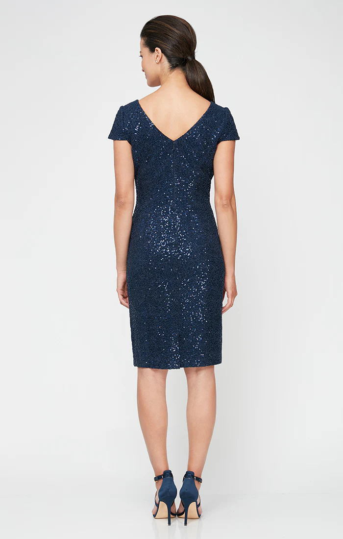 Petite - V-Neck Sheath Dress With Cap Sleeves and Cording Detail - Image 4