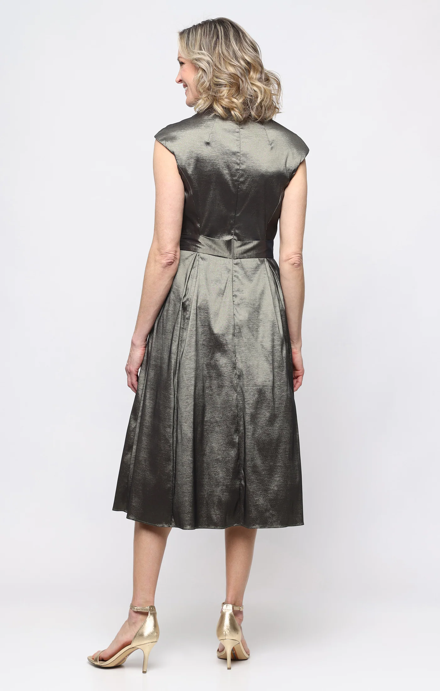 Stretch Taffeta Party Dress with A-Line Skirt & Tie Waist Detail - Image 6