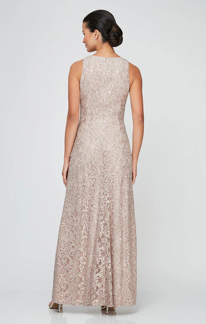 Petite Sleeveless Long Lace Dress with Cascade Ruffle - Image 2