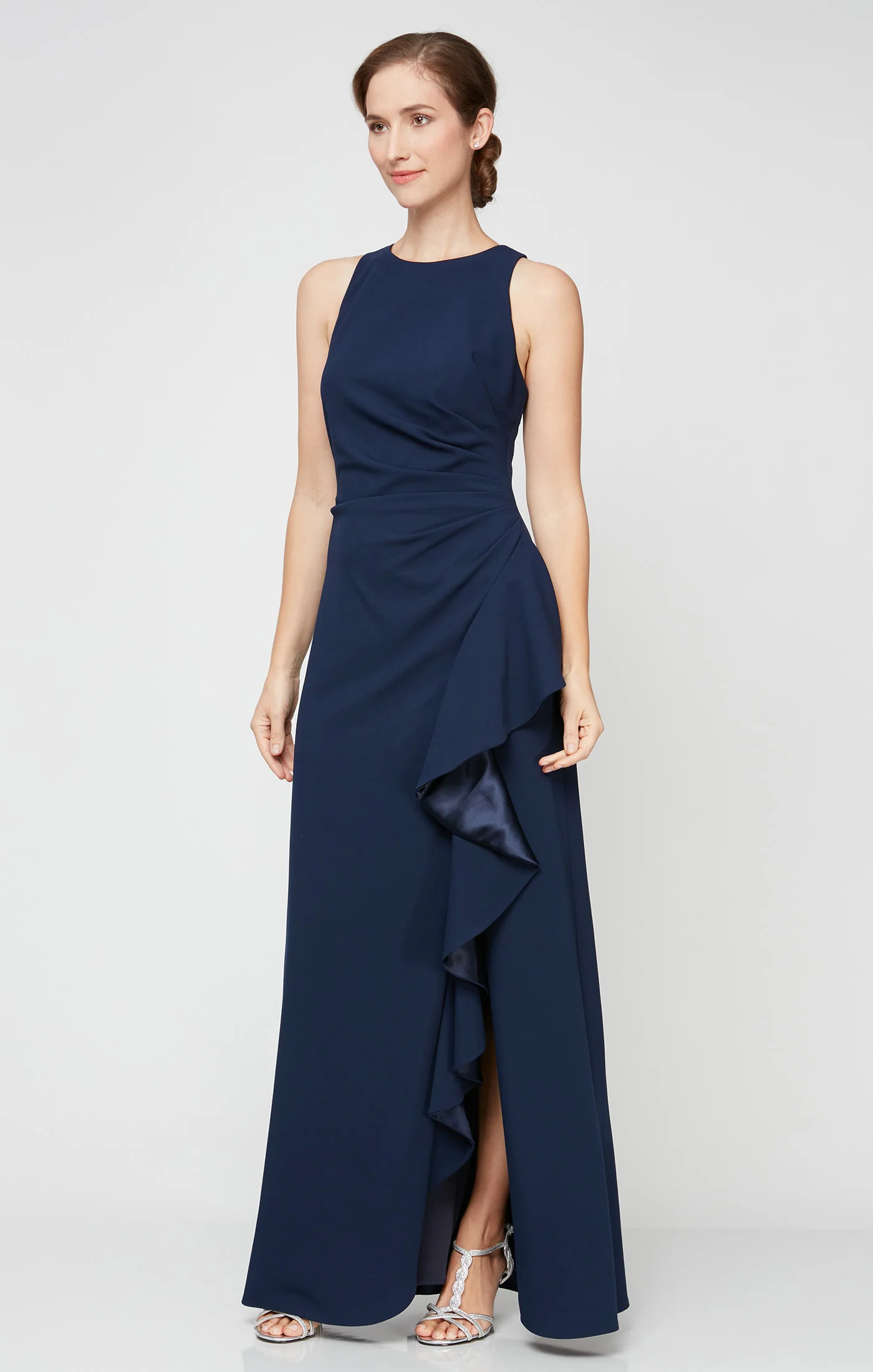 Regular - Stretch Crepe Dress with Cascade Ruffle Skirt