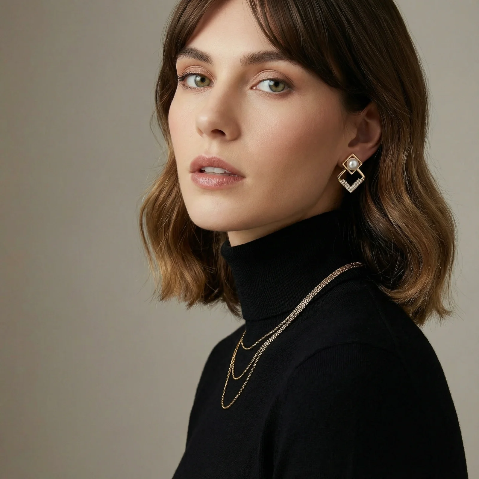 Pearl Geometry Earrings - Image 2