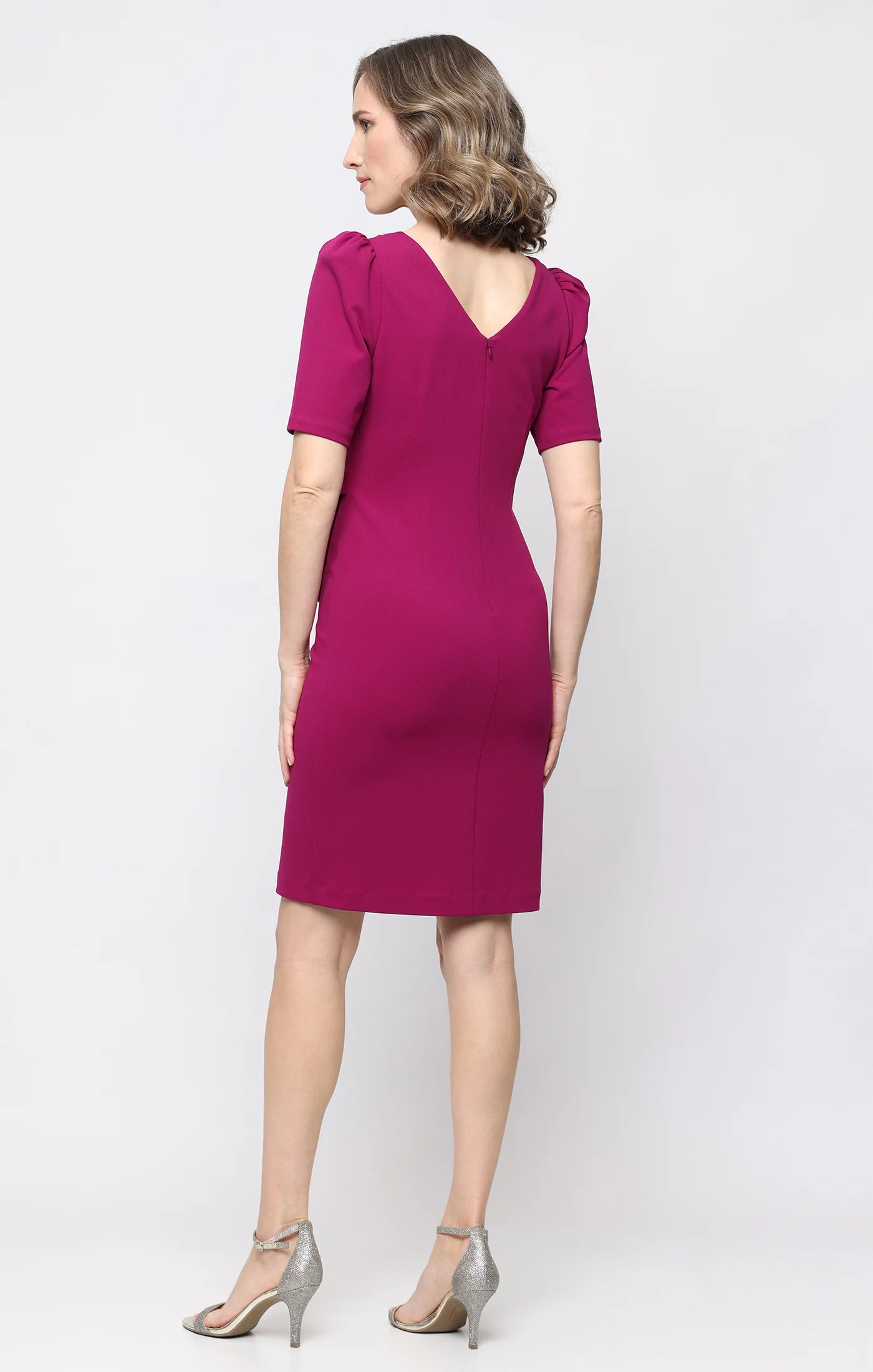 Stretch Crepe Cocktail Dress with Embellished Neckline - Image 3