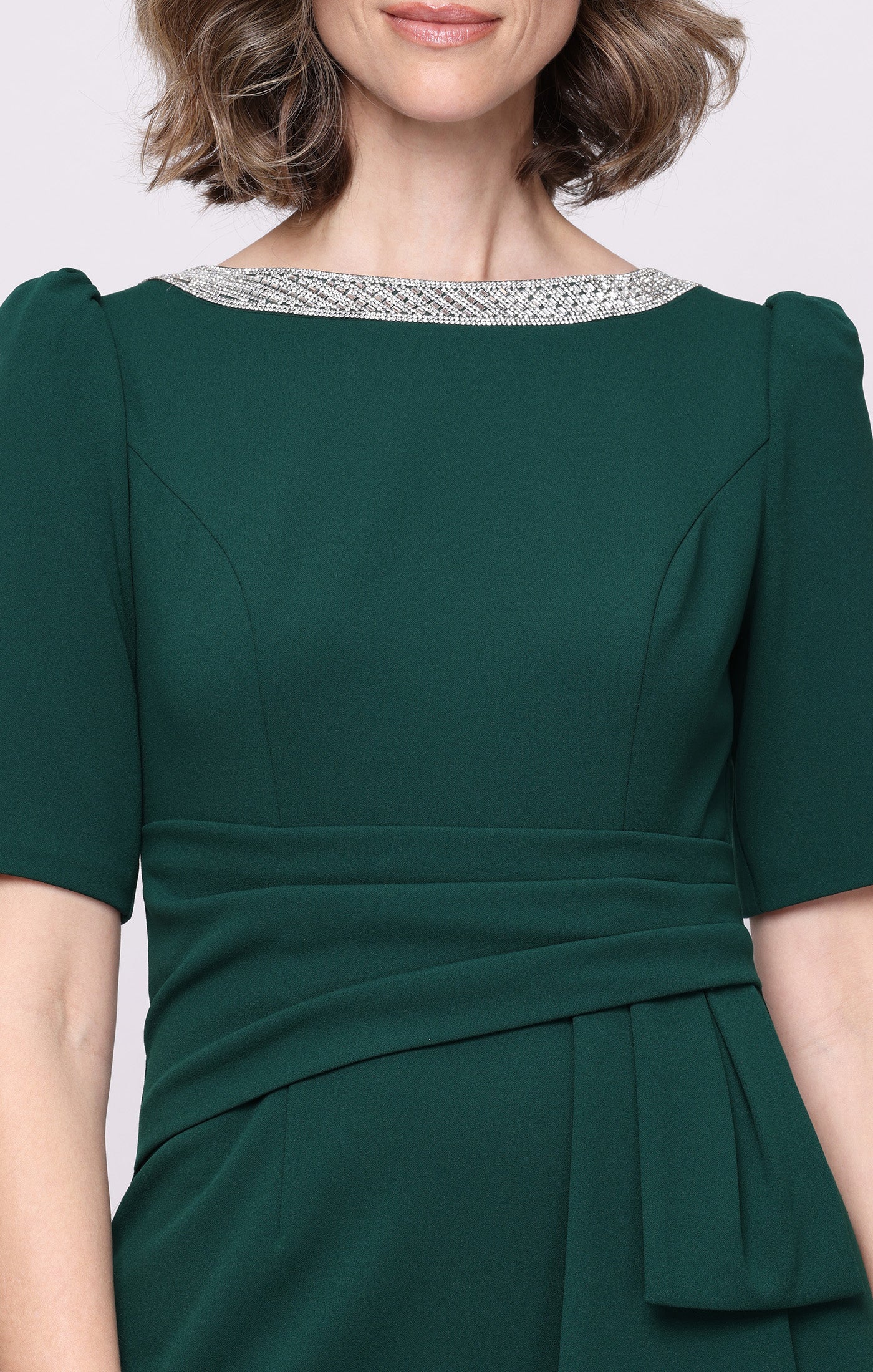 Stretch Crepe Cocktail Dress with Embellished Neckline - Image 5