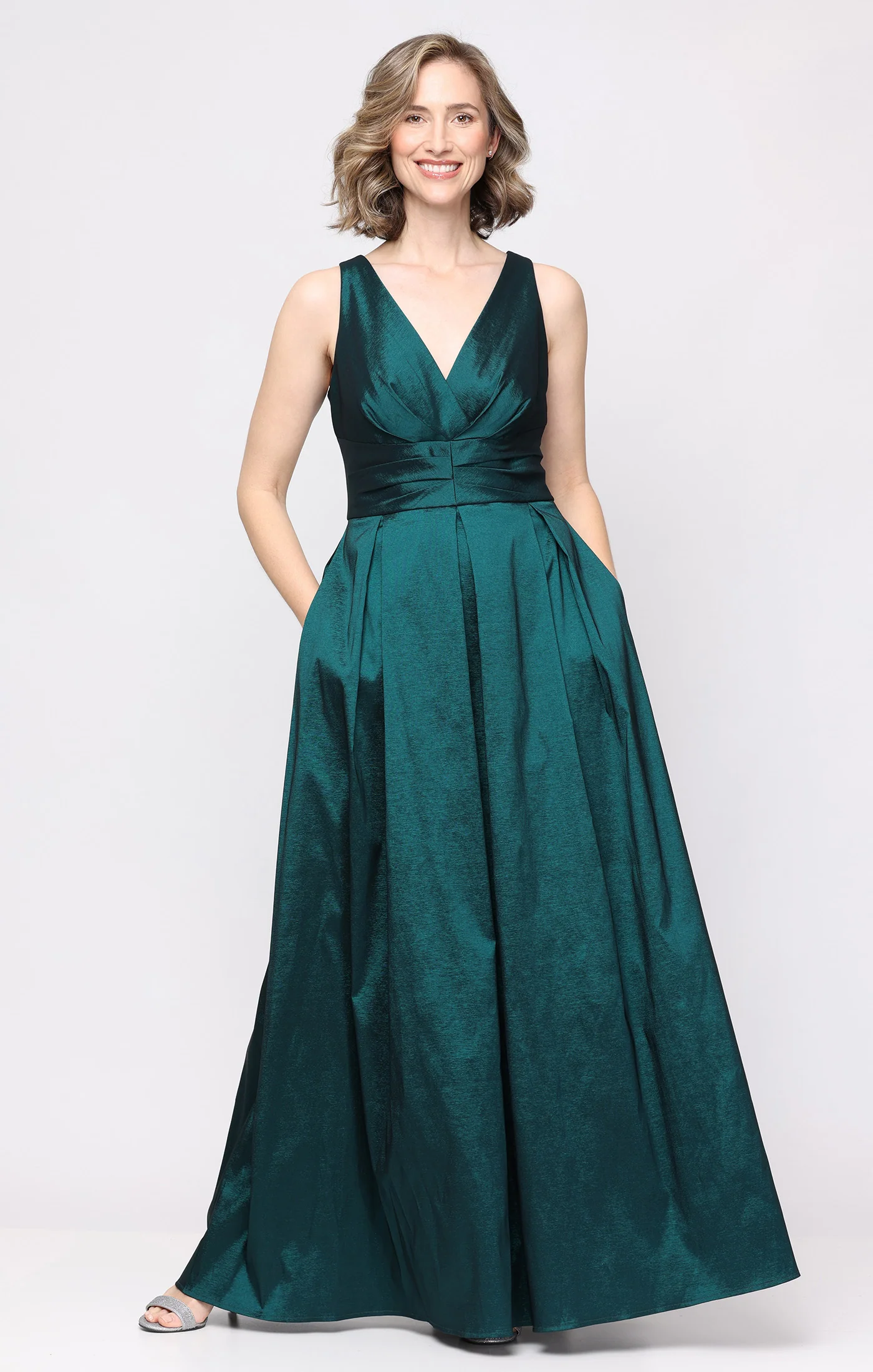 Stretch Taffeta Sleeveless Gown with V-Neckline - Image 4