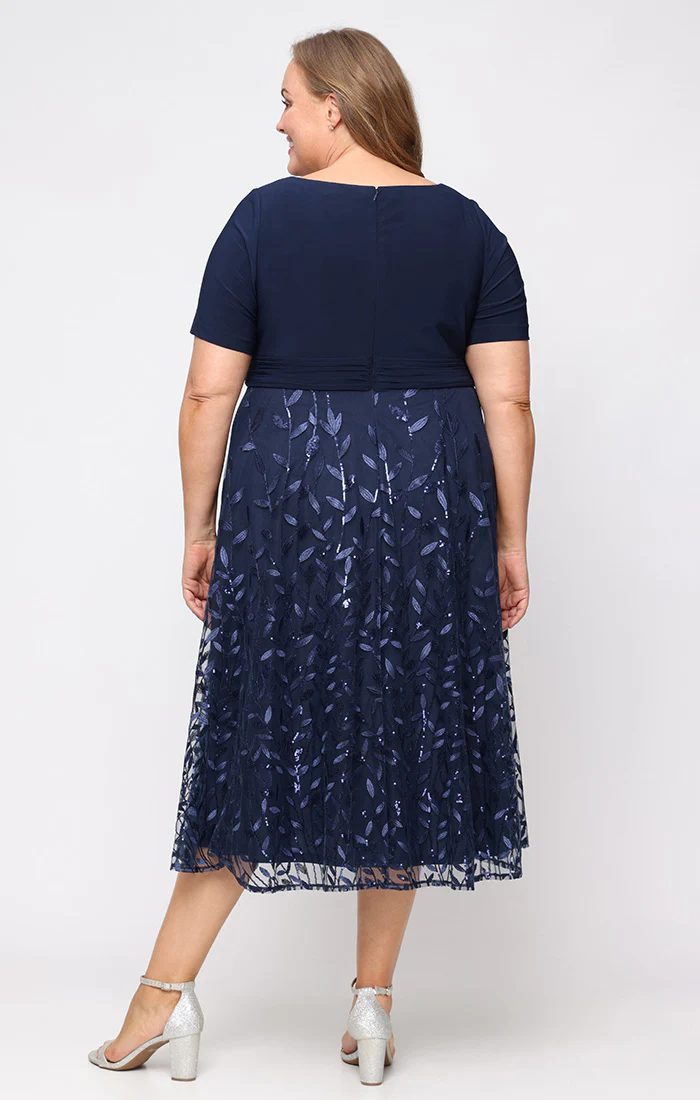 Plus - Tea Length Embroidered A-Line Dress - Image 3