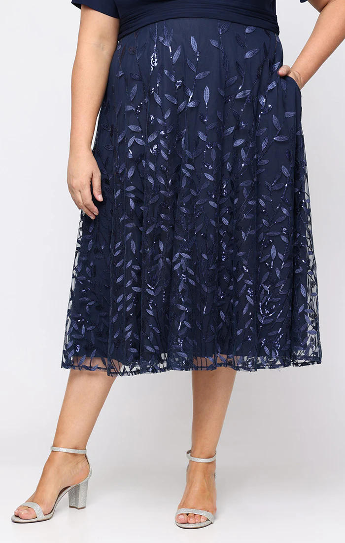 Plus - Tea Length Embroidered A-Line Dress - Image 4