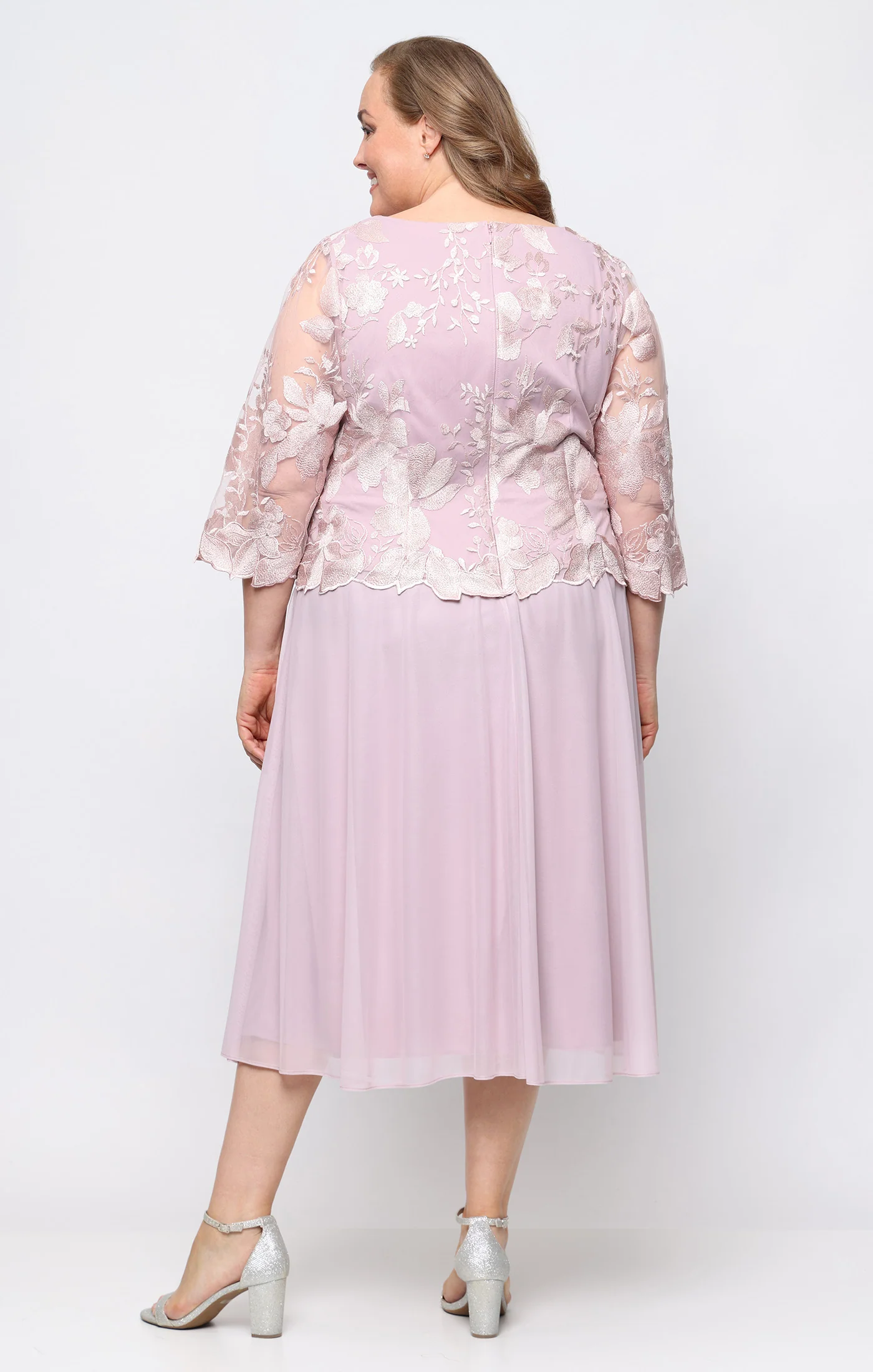 Plus - Embroidered Tulle & Chiffon Cocktail Dress - Image 3