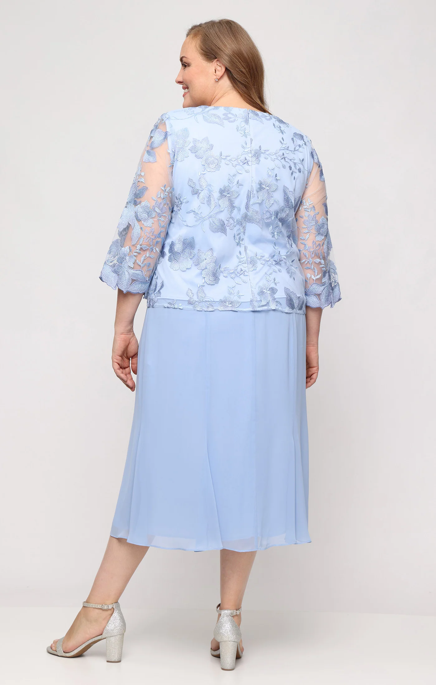 Plus Attached Jacket Dress With Illusion Sleeves & Scallop Detail - Image 3