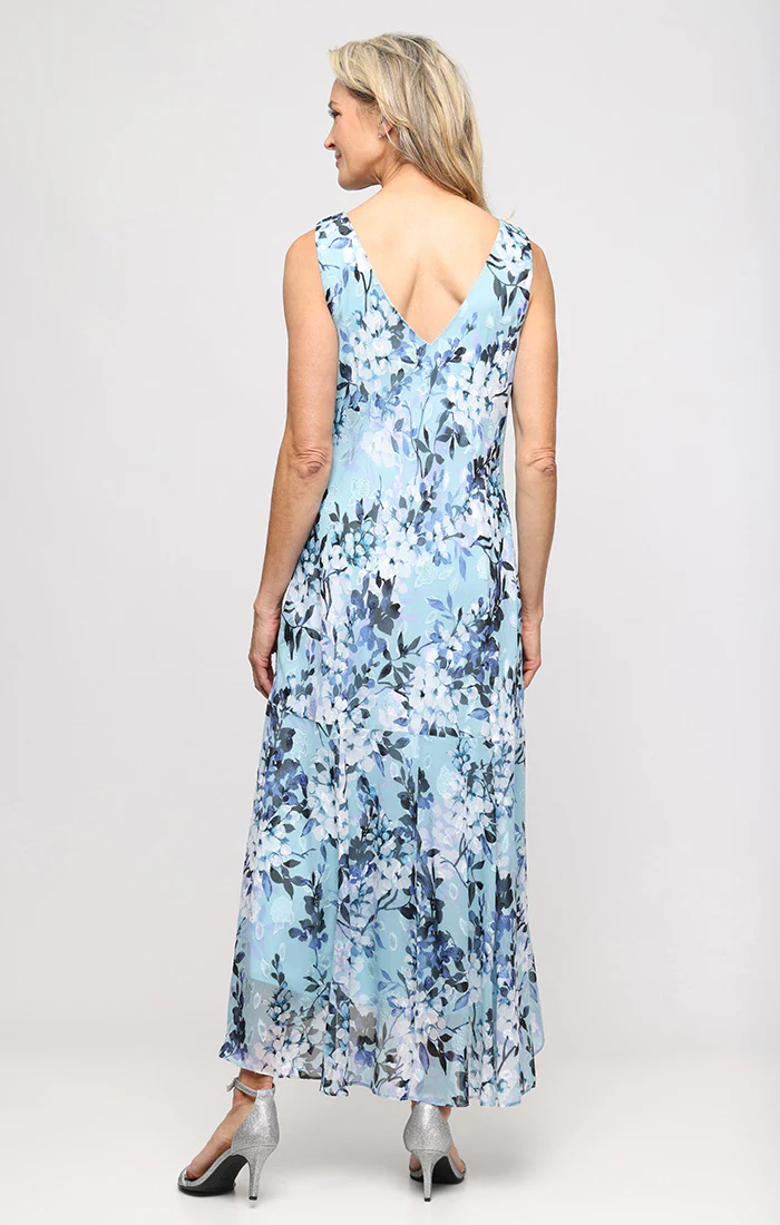 Regular - Chiffon Tea-Length Cowl Neck Dress with Shawl - Image 3