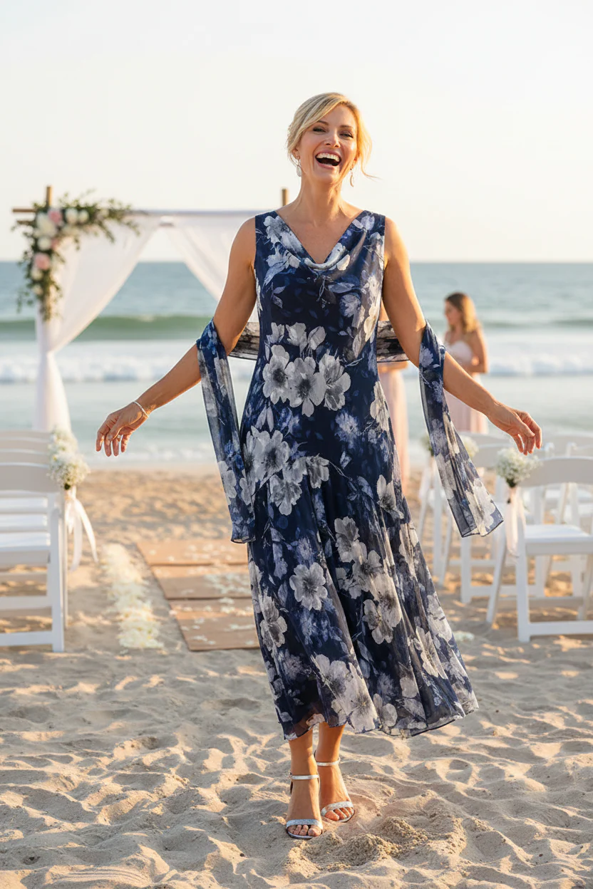 Emma Printed Cowl Neck Dress - Image 3