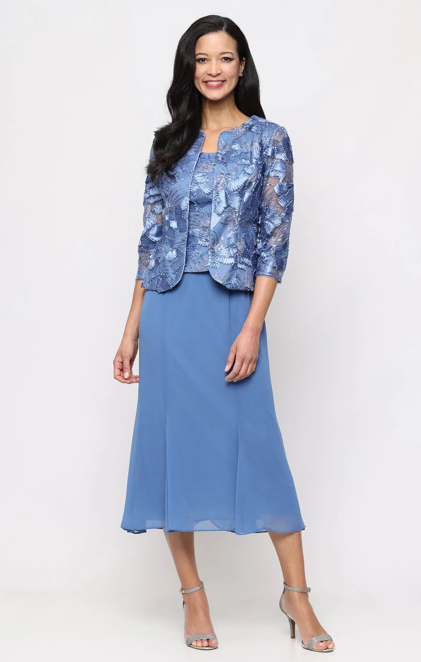 Petite Tea Length Soutache Mock Jacket Dress