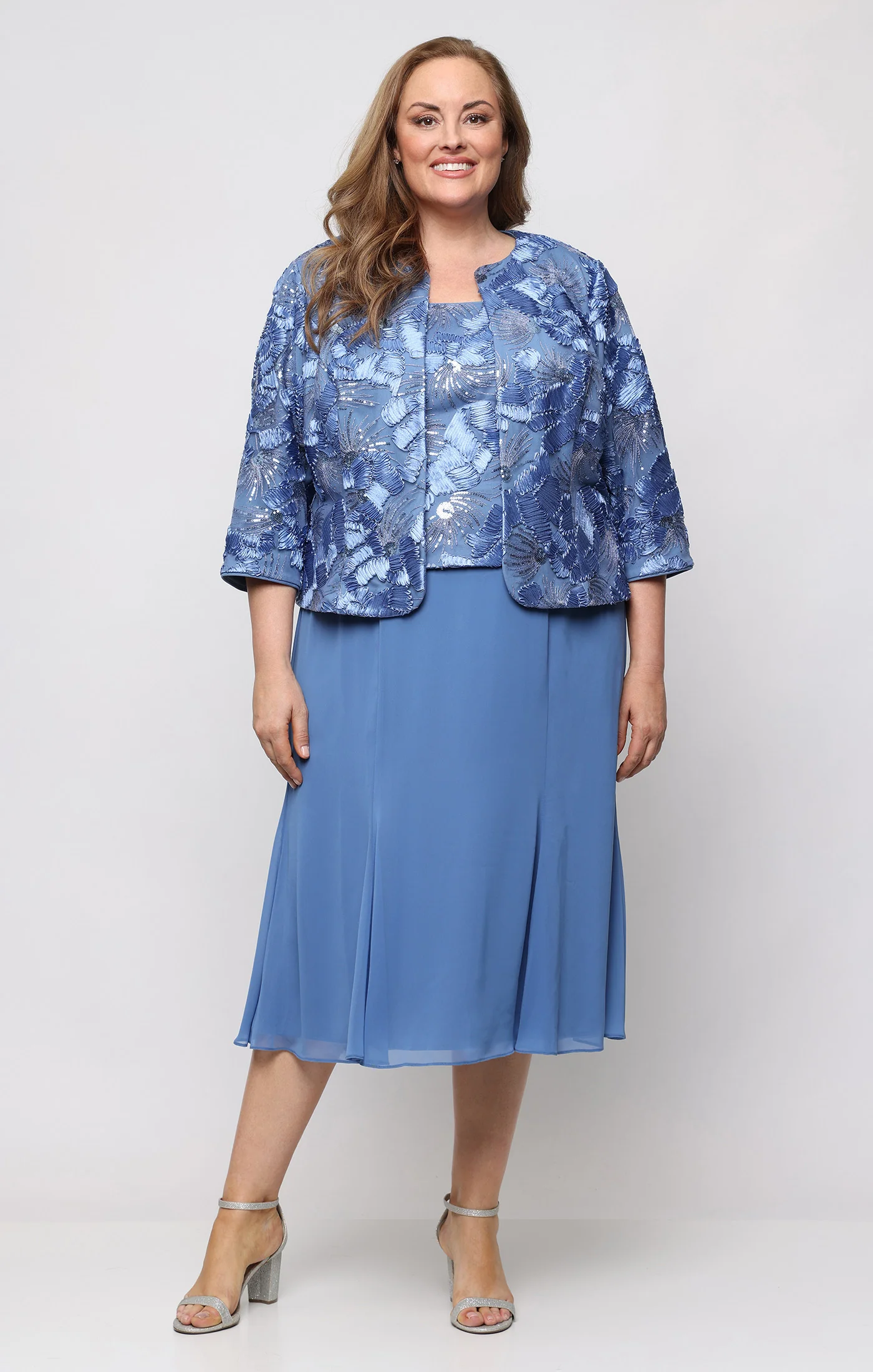 Plus Tea Length Soutache Mock Jacket Dress