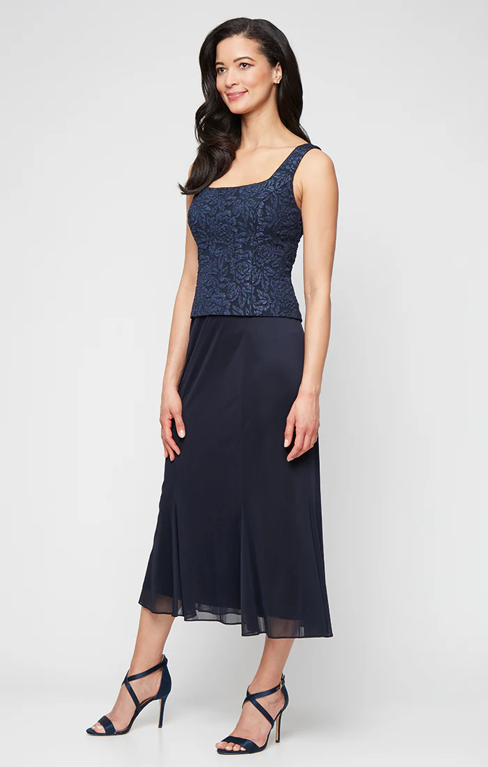 Tea-Length Jacket Dress in Jacquard & Chiffon - Image 3