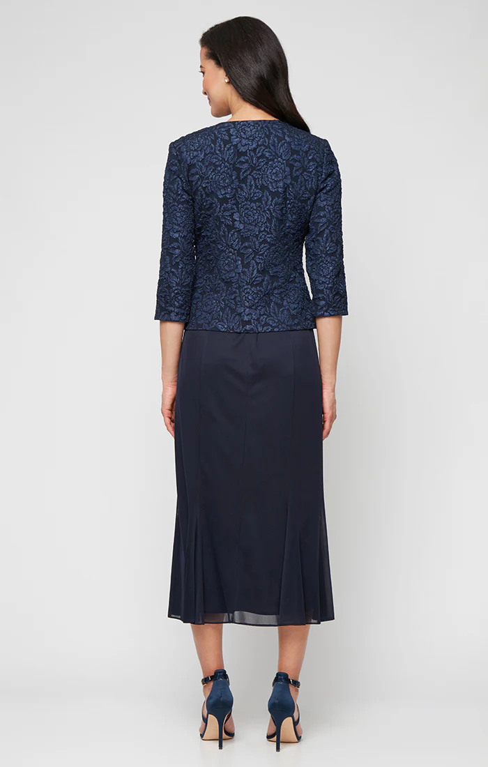 Tea-Length Jacket Dress in Jacquard & Chiffon - Image 4