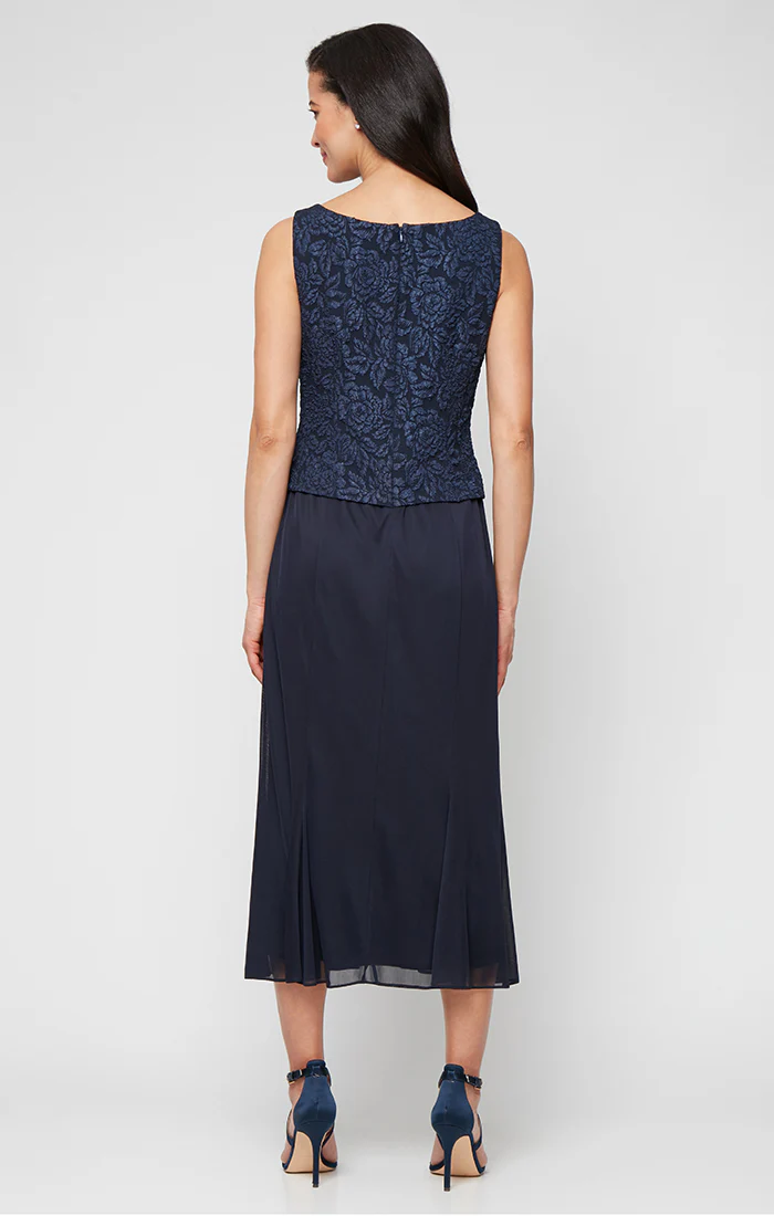 Tea-Length Jacket Dress in Jacquard & Chiffon - Image 5