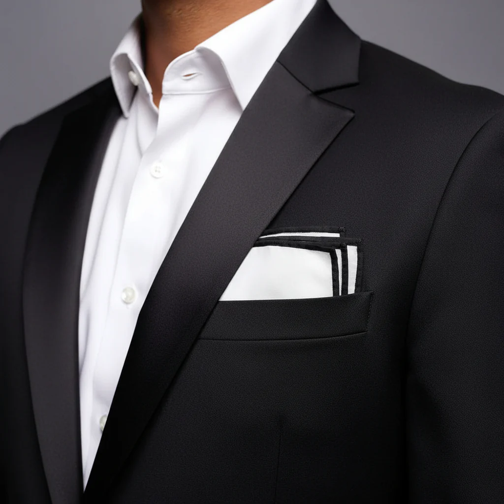 White Cotton With Border Black Pocket Square - Image 2
