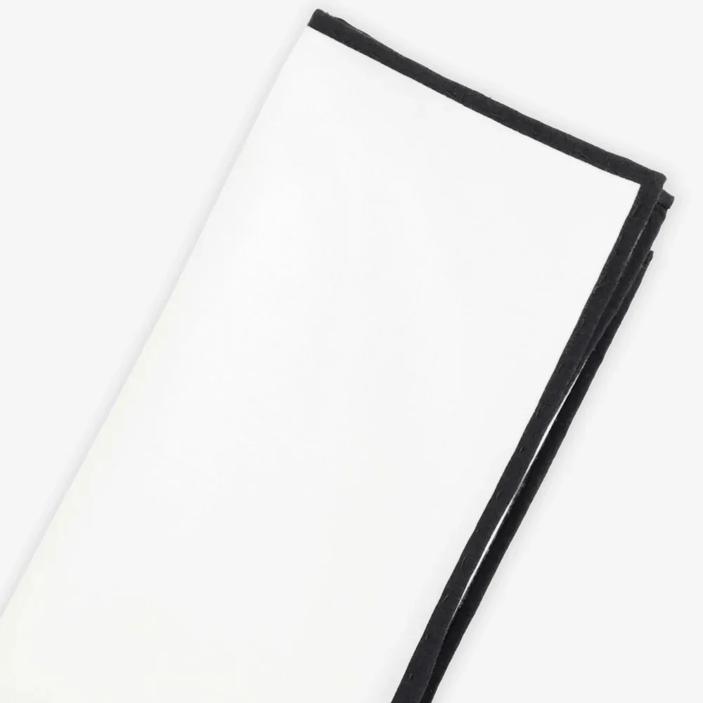 White Cotton With Border Black Pocket Square - Image 3