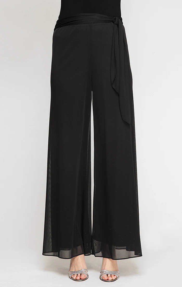 Stretch Mesh Wide-Leg Tie-Belt Pant
